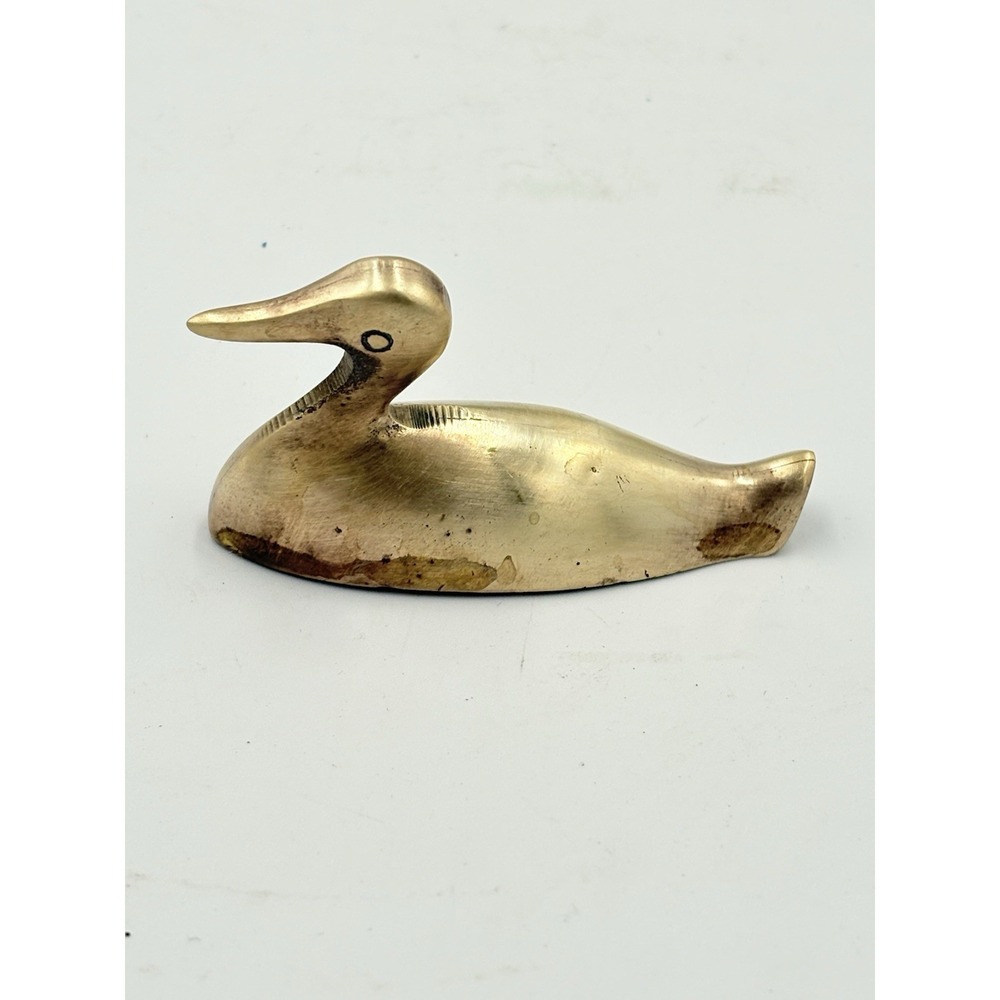 Vintage 3" Solid Brass Duck Figurine Small Mallard  Duck Decor